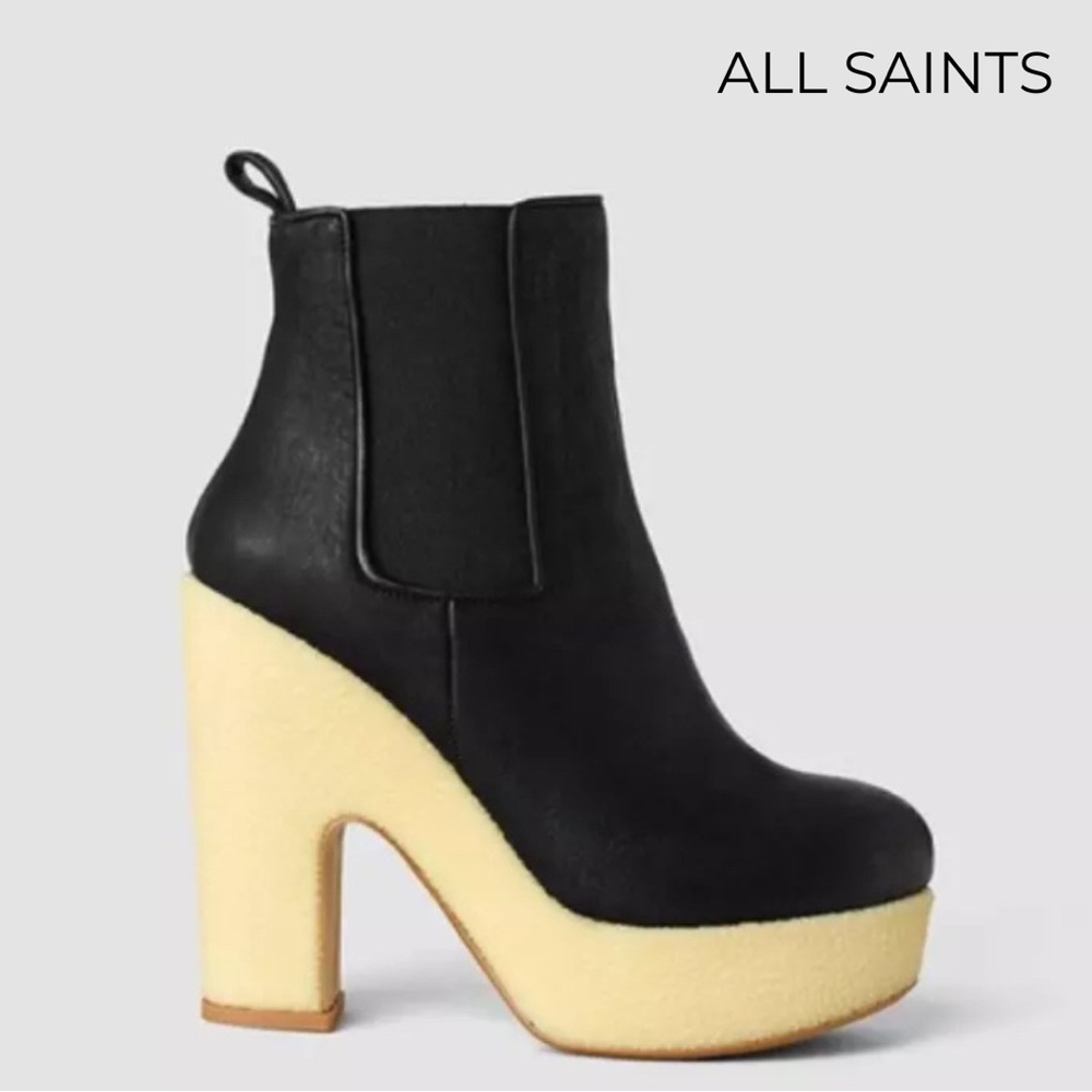 AllSaints Black Platform Leather Ankle Boots